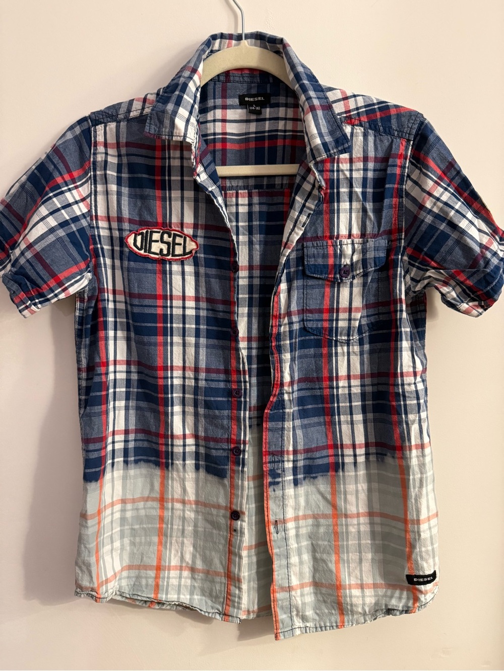 Diesel Plaid Short Sleeve Shirt in Navy, Red & White